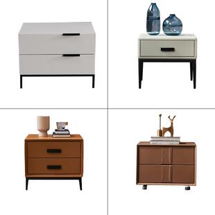 床头柜现代简约实木储物柜带抽屉北欧轻奢皮制收纳可定制小户型