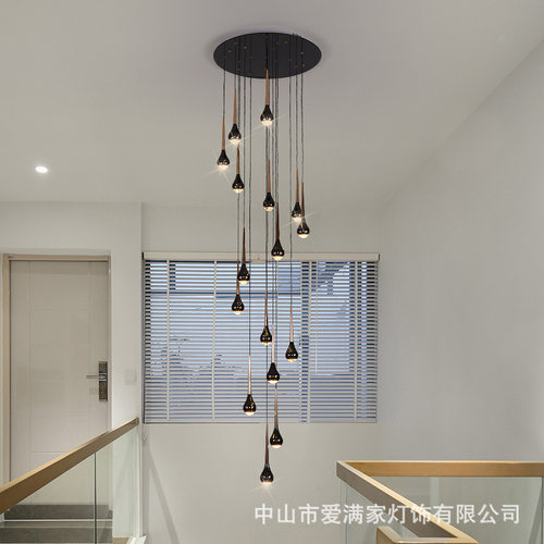 楼梯长吊灯现代简约客厅餐厅北欧轻奢别墅复式LOFT设计师旋转灯具