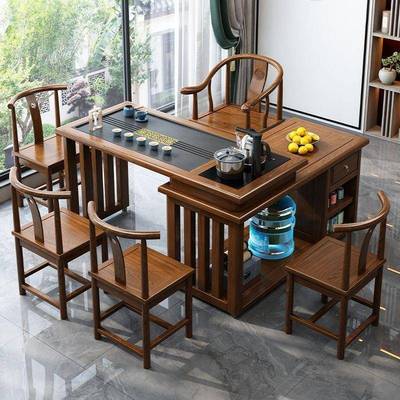 实木茶桌茶台小一户型阳台新中式家旋转用DOO泡茶台移动茶桌一体