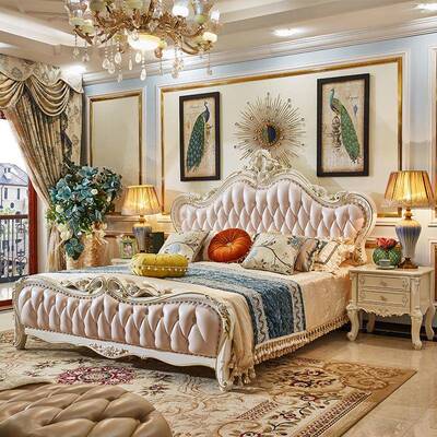 欧式床公主TET床实床木床田双人韩式园床主卧室色皮粉床大床法式