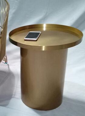 简约代轻奢钢锈金CJO属小边不几客现厅可移动沙发小茶几床头圆形