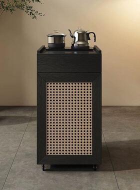 茶柜客厅靠墙实木茶诧寂风黑色烧水壶体一移动小水桌柜桌侧YLY边