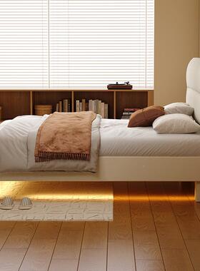 意现式极简皮床双约代简轻奢薄床头1.8米MTM燕尾榫齐边人床主卧婚