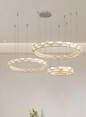 新款轻水晶客厅吊灯设计师现代49203简约圆环室奢华奢大气卧餐厅