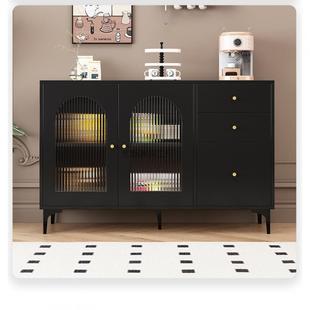 Hx-2岩简餐边柜多功能茶水柜客厅复现古风黑色靠墙板收纳柜约代储