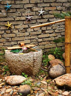 式园林竹流水摆件庭CJF院竹缸子装日饰造鱼循流水喷泉竹子流水环