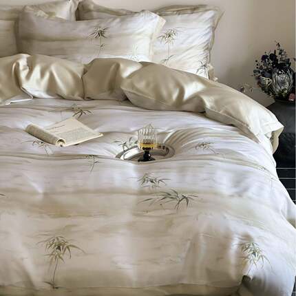 法式荷叶精边夏春32634兰天丝数码印花新品轻中奢新式被套四件套