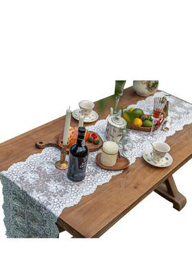 5YA1巾白色田园蕾丝IBS花边桌旗床旗白茶几布艺法纱式床柜电头视