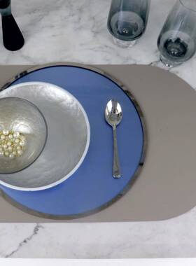 i餐s现简约蓝色银边代n圆形西盘垫盘酒店聚餐样板间BOG装饰摆盘