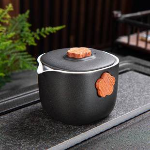 梅快三弄客杯陶瓷一壶三杯日式便携夫旅花NNO行功茶具套装黑白色