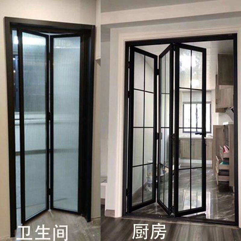 钛合金厕所无轨隐形商铺折叠门玻璃推拉门卫生间门开放式厨房隔断