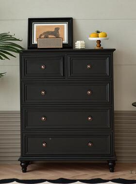 美实木户五斗小型玄关抽屉式柜储物柜收纳柜黑色UOL现代简约卧室