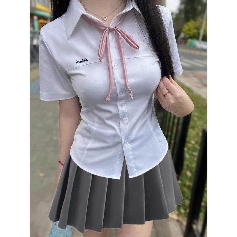 日系jk收腰修身短袖衬衫女款夏季新款白色百搭制服学院纯欲风衬衣