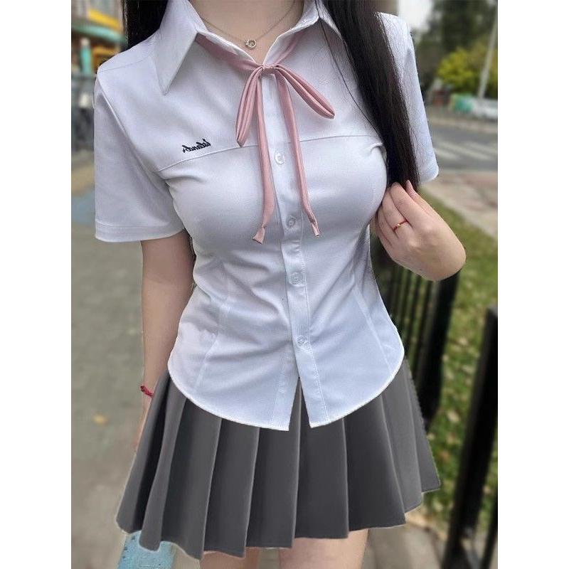 日系jk收腰修身短袖衬衫女款夏季新款白色百搭制服学院纯欲风衬衣