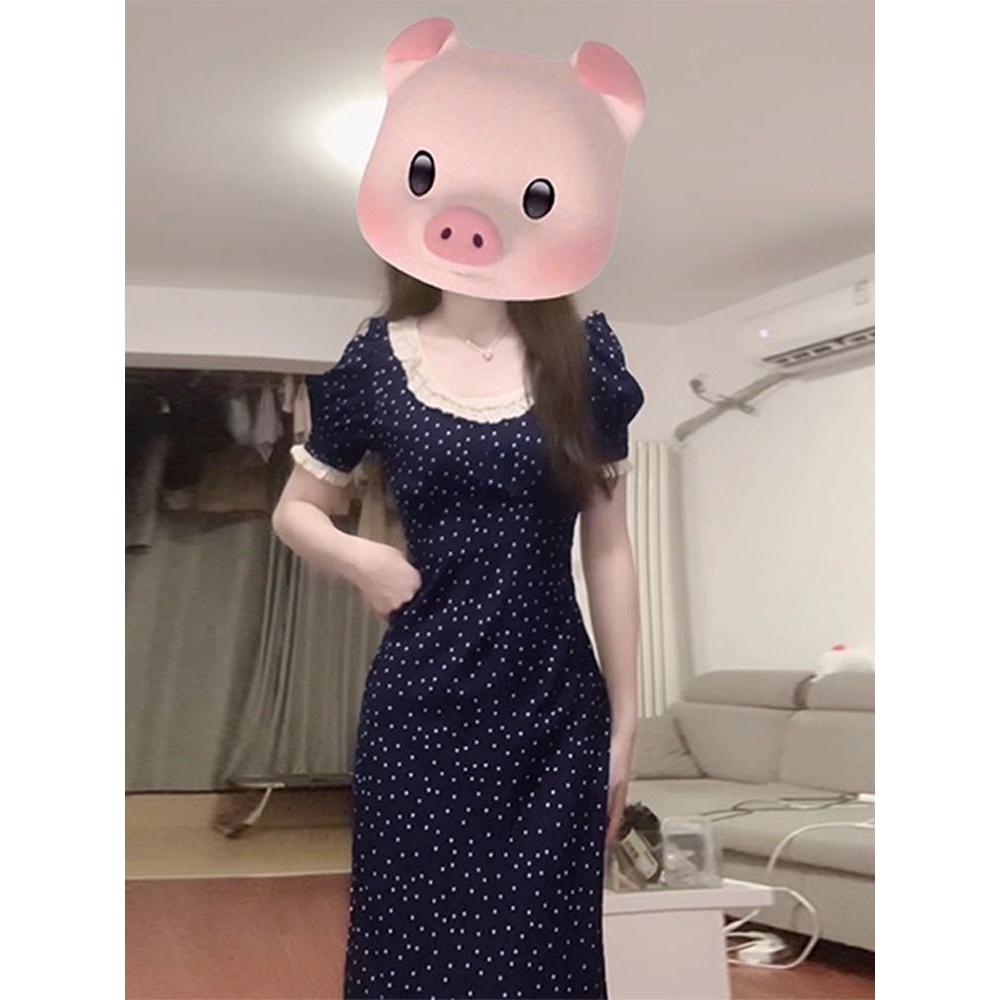 法式纯欲风蕾丝波点连衣裙子女设计感高级感温柔风气质收腰长裙夏