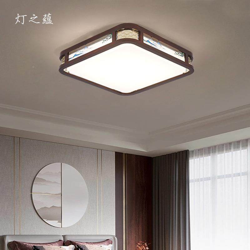 新中式全光L谱ED客中厅长方卧形吸顶灯国风金丝檀木色室书房178灯