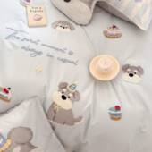 卡通风棉爱全棉长绒四件套儿小童狗毛可巾刺绣被SAS套床单男孩纯