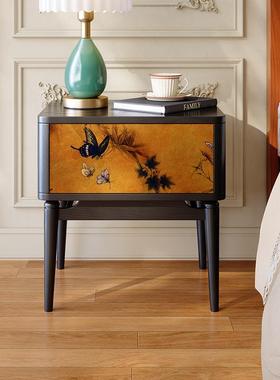 博高宜木床头柜复古户型卧室小床法头柜中古JSY式风黑色白蜡木床