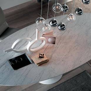 哑光白色大理石式轻奢意别椭圆形饭台ZW306艺墅术设计师家用多人