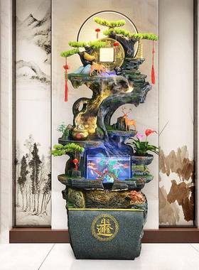 中式根雕流水鱼缸水假山风tb-73284装轮景观客厅沙发旁办公循室环