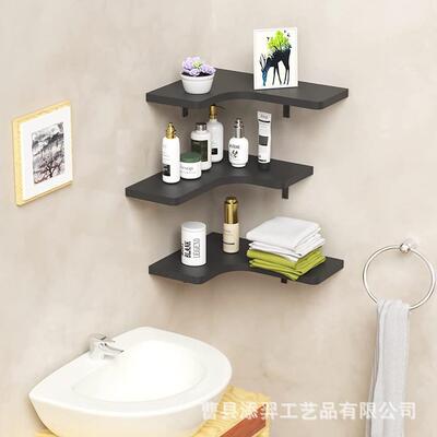 墙上木质搁板客厅厨LUR房置壁挂式木制转角置物架简约物墙上置物