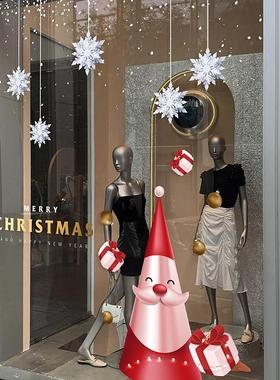 206圣诞节UV00186玻璃门橱电窗雪人静贴纸节日布置窗花商场店店铺