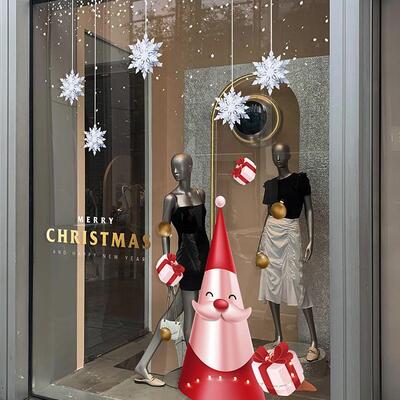 206圣诞节UV00186玻璃门橱电窗雪人静贴纸节日布置窗花商场店店铺