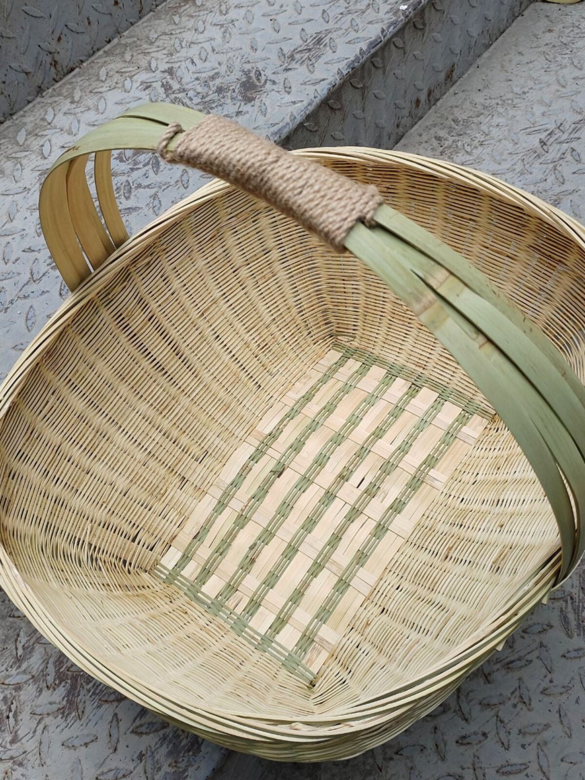 手工竹编椭圆手提购物篮
