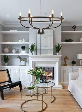 商新款铁美艺复古式乡村农代舍圆66428形电枝形工业风现吊灯