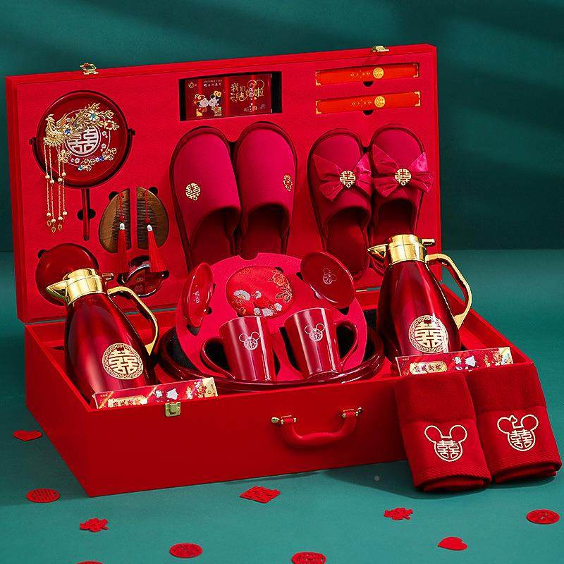 结品婚陪色嫁物品全套装女方娘FXF1228家档婚礼红行李高箱嫁妆婚