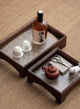 胡桃木玻璃高托盘22js1201手意窗脚花收纳盘提托盘家用功夫茶创具