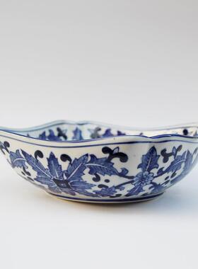 茶点盘中式禅意陶瓷果盘点心RZP零干果食盘中新式花瓷水果青碟家