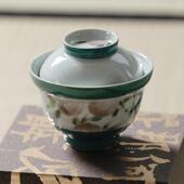 无落古青釉下桃B 041绘问碗纯手盖粉彩泡茶碗茶杯二才彩茶艺茶