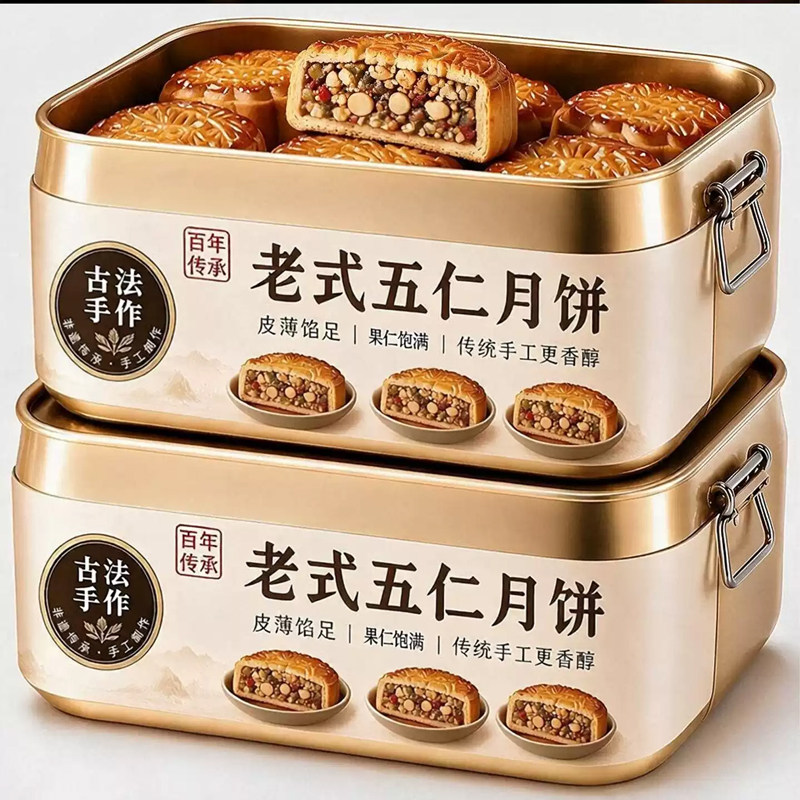 中秋月饼老式五仁青红丝月饼广式传统手工儿时早餐糕点官方旗舰店