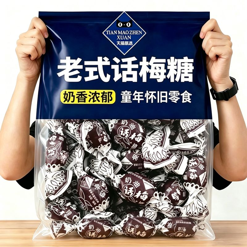 官方正品老上海奶油话梅糖500g双扭纸包装儿时8090怀旧糖果旗舰店