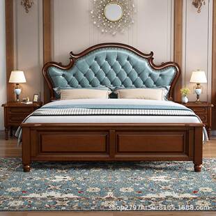 式实木床桃花芯木卧室家8具现代简约1.美高米无品牌/软包床主卧轻