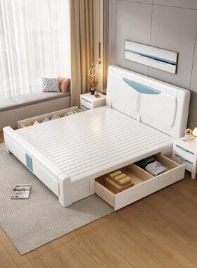 全实约木床白色榫卯结床构1.8米主双人大01压纹榫现代简橡卧木储