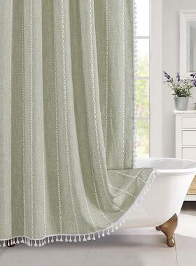 F$p$%px}?浴帘提花麻水防霉浴卫帘小清新生间浴室窗帘布隔防断帘