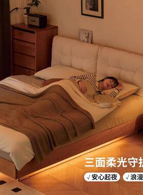 欧拉实约木箱床储纳物床樱体桃木双人床GNQ现代简软靠悬浮床收床