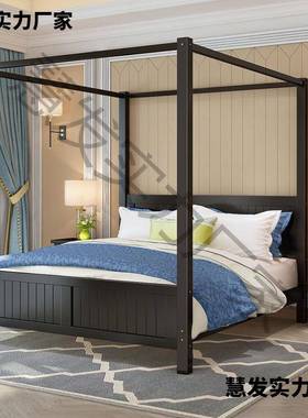 中式架子床架仿子复古床实木古床57733家具明清农村四柱床简约老