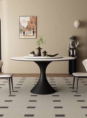 BCQ意式板极简型小户家用现代简圆桌法式复古圆约形纯白岩餐桌椅