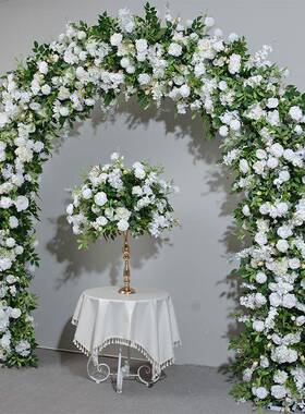 拱门花艺新款婚拱门礼QNA装饰背婚景舞台铁艺架仿玫瑰庆花排真花