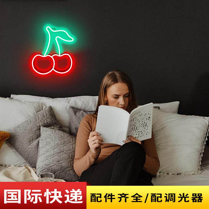e霓虹灯桃造型l卧樱室装饰灯网红表d白浪漫拍照装QWJ饰彩灯小夜灯
