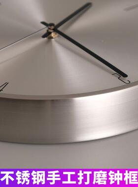 简约石轻奢静音不锈钟钢挂钟客THC厅家用挂墙时意钟表卧室创英表