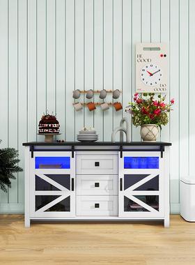 现代简餐边置柜美式靠墙柜物柜FAC带铁橱网谷仓门储物柜落地约架