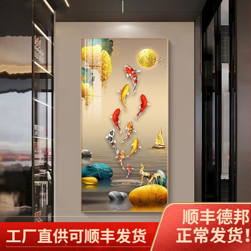 入3976695户挂玄关装饰现代简约鱼图正对门走画过廊道画荷年年有