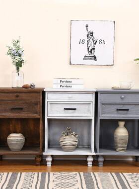 0J窄美式边实木收纳柜复古床柜45901迷你卧床头柜田园室夹缝柜茶