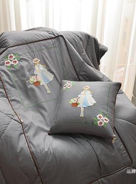 汽车两抱枕被子合用车用新款纯棉车载午睡fgk67671约枕头毯子二一