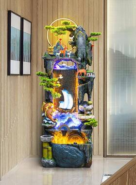 阳中式流水循环泉落地摆店件客厅酒喷大OEN堂公司台招财装饰品