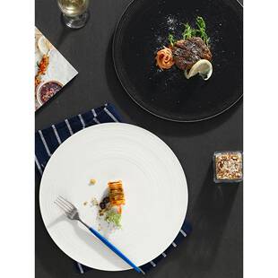 陶餐平板盘西餐餐盘排餐盘具12寸大盘子圆牛瓷形菜盘大平盘披HQL